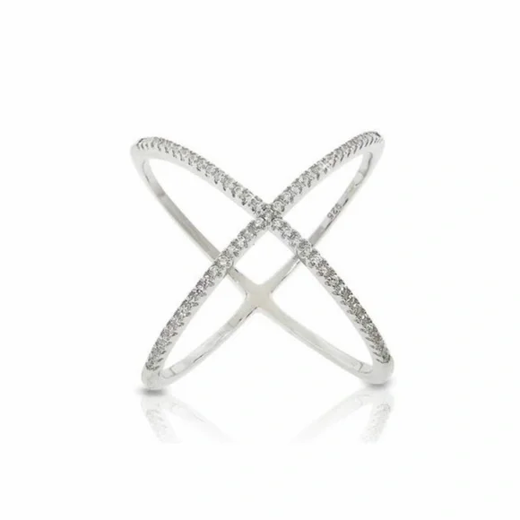 .925 Sterling Silver Pave Cubic Zirconia Criss Cross X Ring Size 6