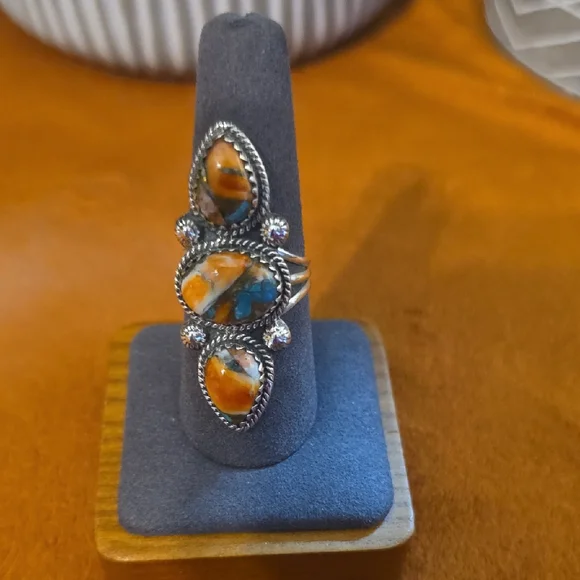 Nwt Sassified Boutique 925 Sterling Silver and Orange  Turqouis Stone.