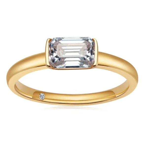 #Certified 1ct. t.w.  Moissanite Diamond Emerald Cut Engagement Ring NEW