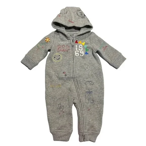 NWT GAP Baby Boy Fleece Romper 3-6M Gray Hood 50th Celebration San Francisco
