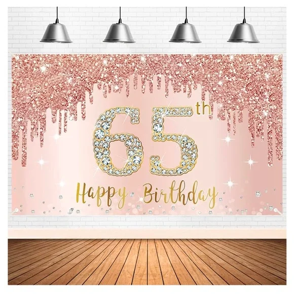65th Birthday & Banner,4 x 6,Backdrop Decorations for Women,Rose Gold 65 Birthda