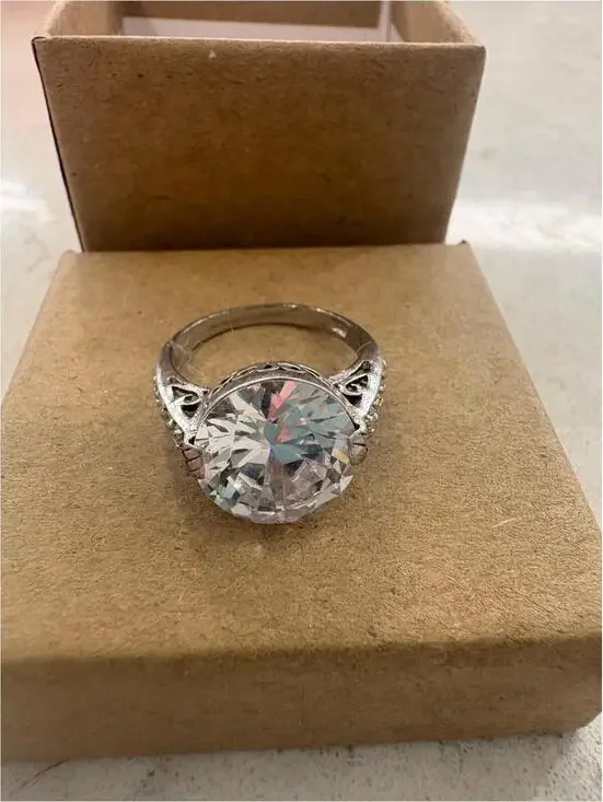 Sterling Silver Solitaire Ring - Size 6