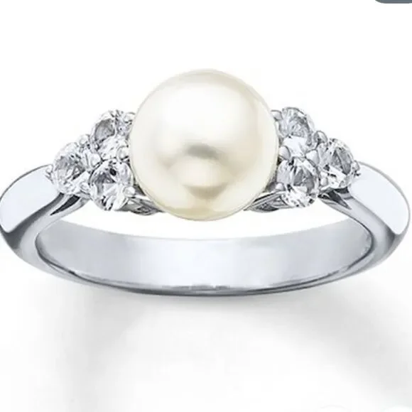 Pearl Diamond Silver Ring 6