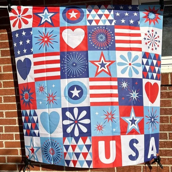 USA patriotic quilt, square backdrop, 4 x 4, Blue red white