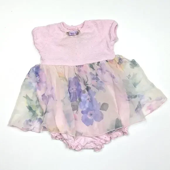Vintage Goodlad Romper Baby Girls Size 6-9m Popcorn Sheer Floral Onesie