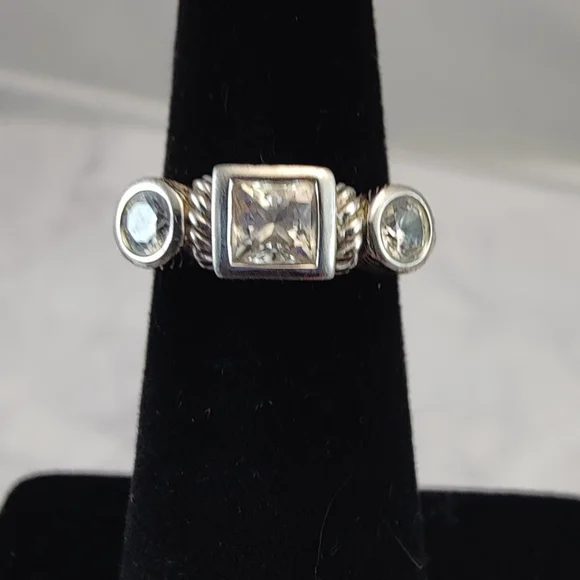 Judith Ripka Sterling Silver 925 Ring Princess Cut & Round CZ Designer Signed