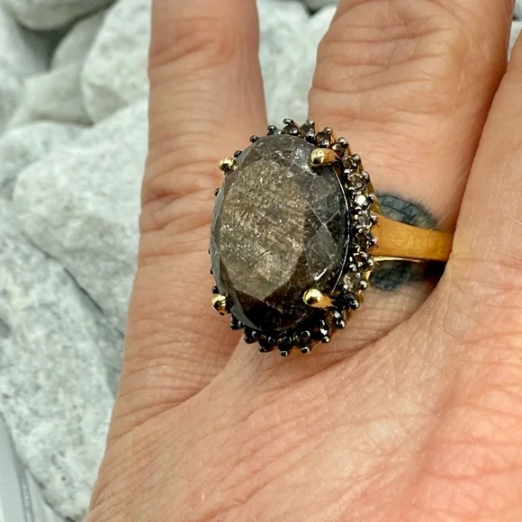 Zawadi Chocolate Sapphire & Smoky Quartz Sunburst Ring 13.30 ctw 18K Vermeil 925