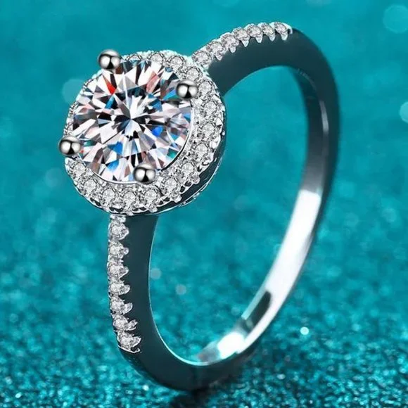 Certified 2ct. t.w. Moissanite Diamond Halo Ring NEW