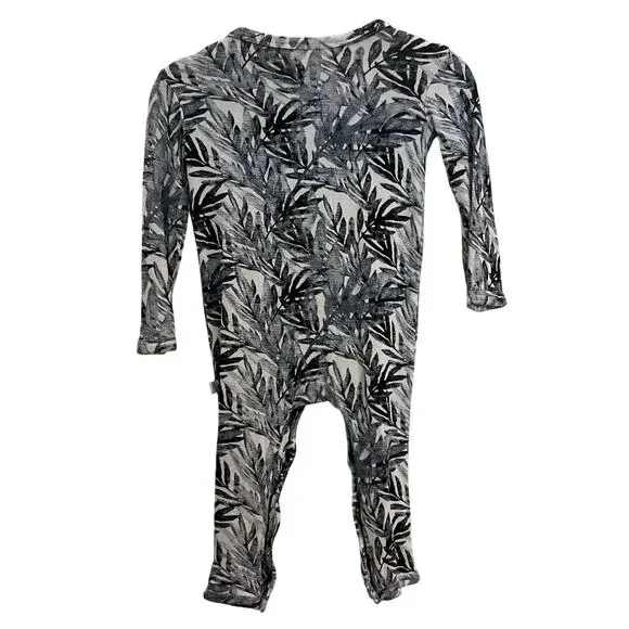 Posh Peanut Bamboo Leaf Print Long Sleeve Romper Gray Black 3-6M Baby Unisex