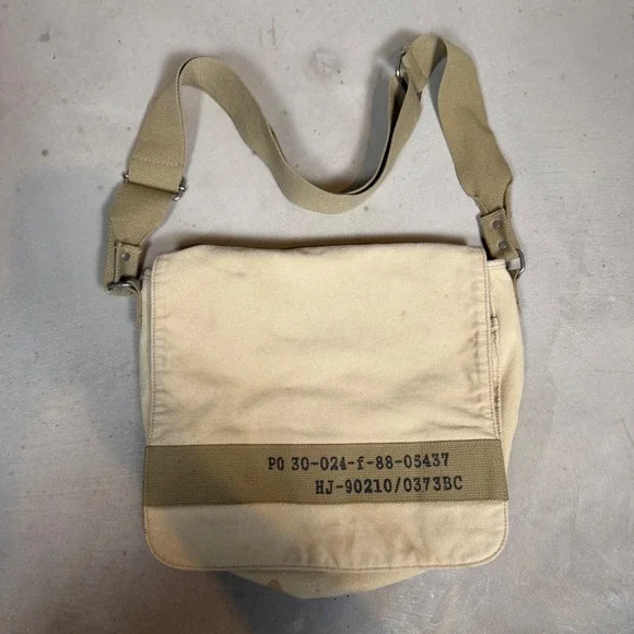 Tan Canvas Military Stencil Messenger Bag Crossbody Satchel HJ-90210/0373BC