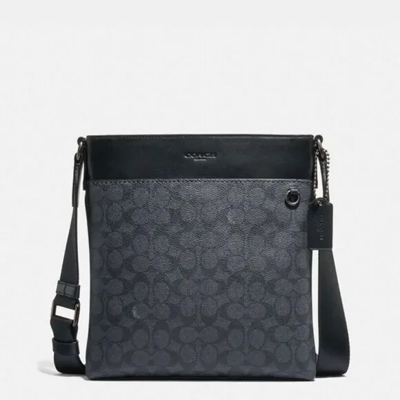 NWOT Coach Metropolitan Slim Messenger In Signature Canvas Charcoal Black 68368