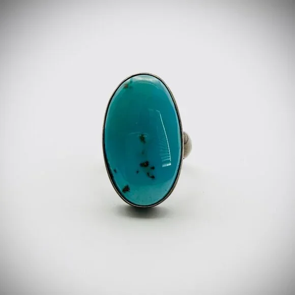 Heavy Patina Sterling Turquoise Ring Size 6.25 – FF Signed