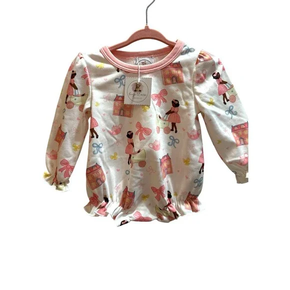 Emi Clair Smocked Co 0-3 Months Girls Pink Dolly Bubble  Romper