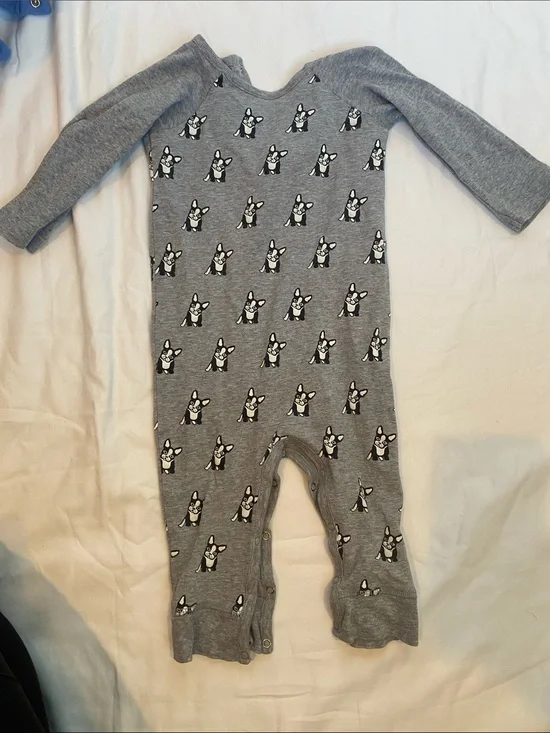Grey Puppy Print Footed One-Piece for Kids