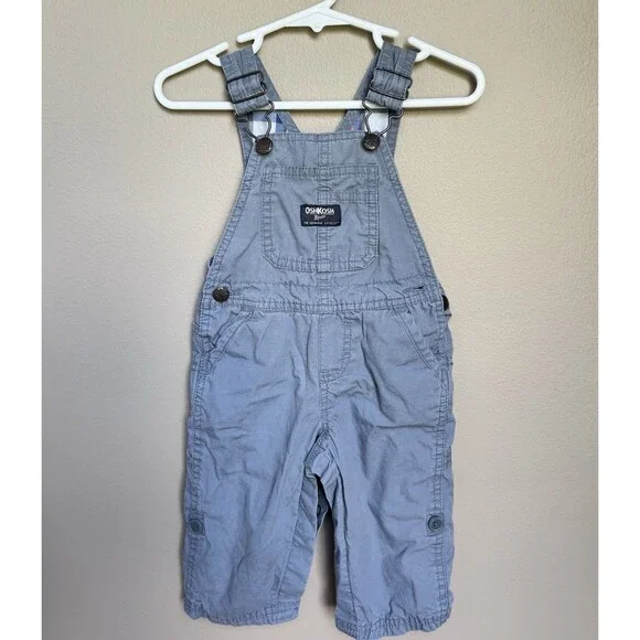 Vintage Oshkosh B'gosh Boys Vestbak Gray Blue Overalls 100% Cotton‎ 9 Months