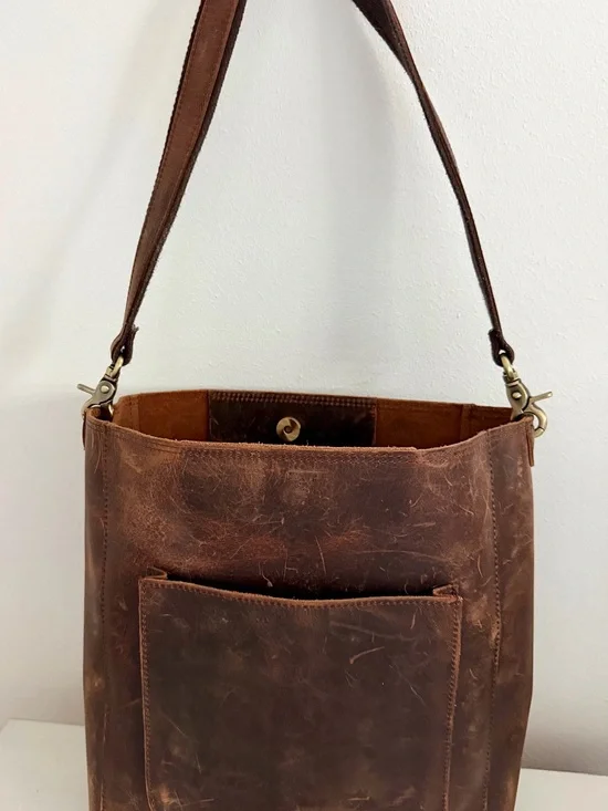Brown Leather Bucket Shoulder Bag