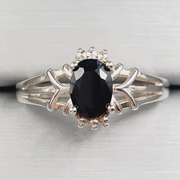 Genuine Oval Black Sapphire 925 Sterling Silver Ring