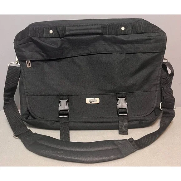 American Tourister Black Nylon Messenger‎ Bag Laptop Briefcase Organizer Travel