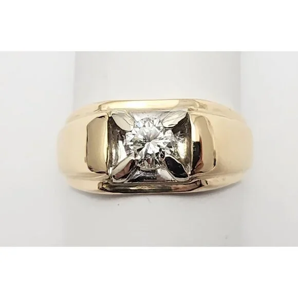 Unique 14K Solid Two Tone Multi Color Gold Designer Diamond Men's Ring - Size 9