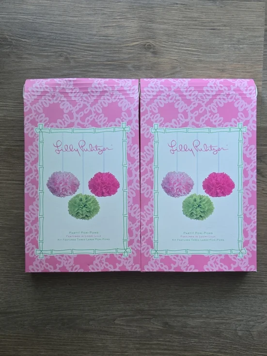 Lilly Pulitzer Pink Floral Pom-Pom Party Decorations 2 Packs Of 3
