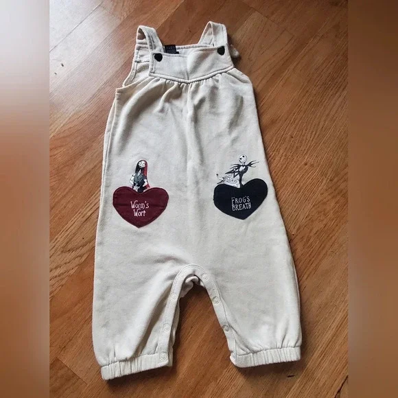 The Nightmare Before Christmas Jack Skellington & Sally Patch Pocket overalls