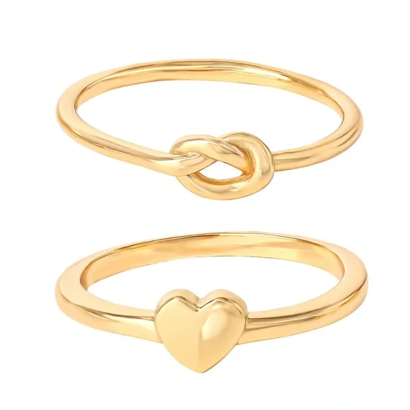 ✨🌿 Jessica Simpson 14 karat Gold Plated Knot & Heart Ring Set, 2