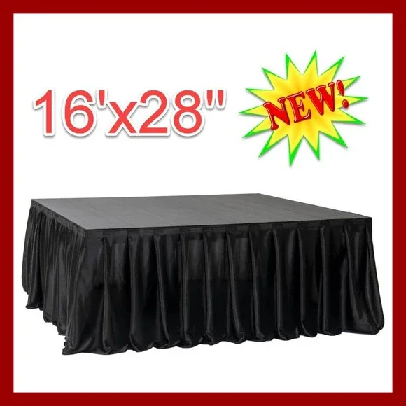 MyStage Black Satin Event Stage Skirt 16ftx28in Party Backdrop Decoration New