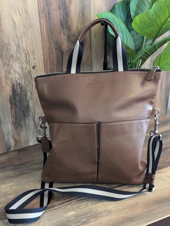 Coach Brown Leather Messenger Charles Foldover Crossbody Tote 820A