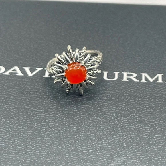 David Yurman Starburst Silver Ring with Red Carnelian