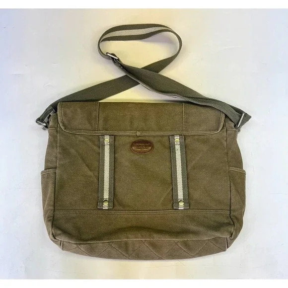 Fossil Olive Green Canvas Messenger Bag Crossbody Satchel Buckle Utility Unisex