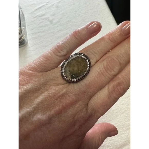 Ring Round Rhinestone Silver‎ Dip Adjustable