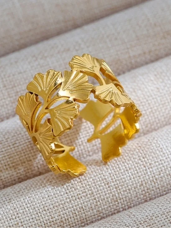 Gold Leaf Cutout Adjustable Ring