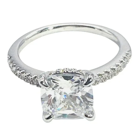 Womens Silver-Plated Brass Ring With Cubic Zirconia For Engagement & Anniversary