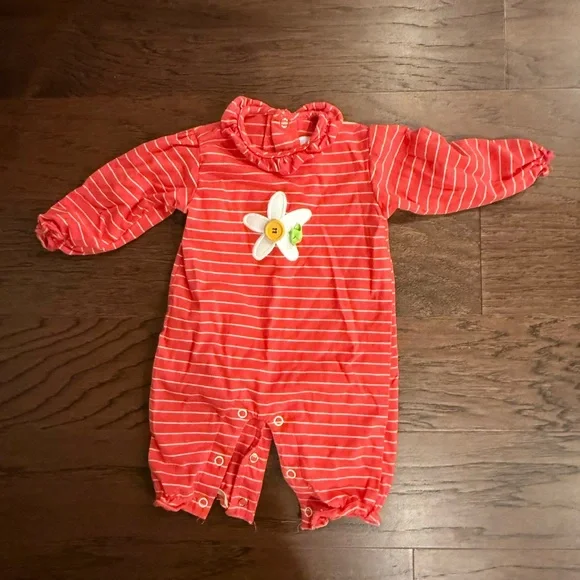 Bailey Boys - Pink Striped Kids One Piece with Flower Design 3 MONTHS