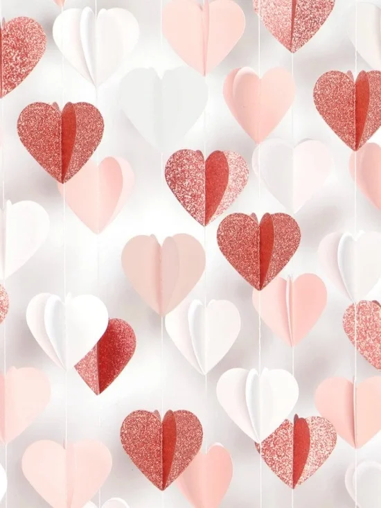 Decorations Heart Garland - 39Ft 3D Valentines Day Party Hanging Paper Streamers