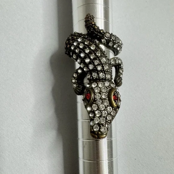 Crocodile Alligator Ring Wrap Around Rhinestone Red Eyes Sz 7 Statement‎