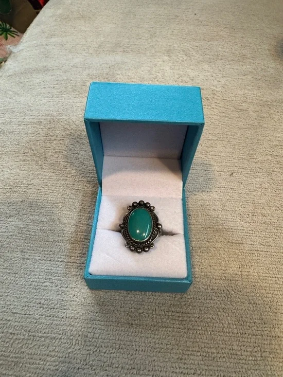 Vintage Teal Oval Stone Ring - Vintage Women Jewelry sterling silver