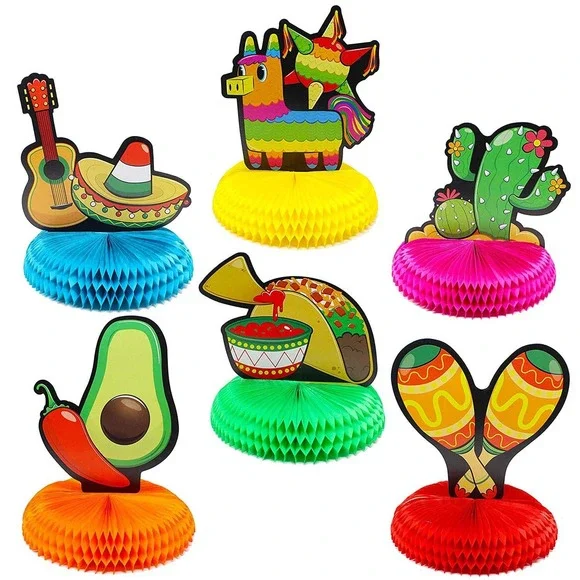 6 Pcs Cinco De Mayo Fiesta Honeycomb Table Centerpiece 8.5