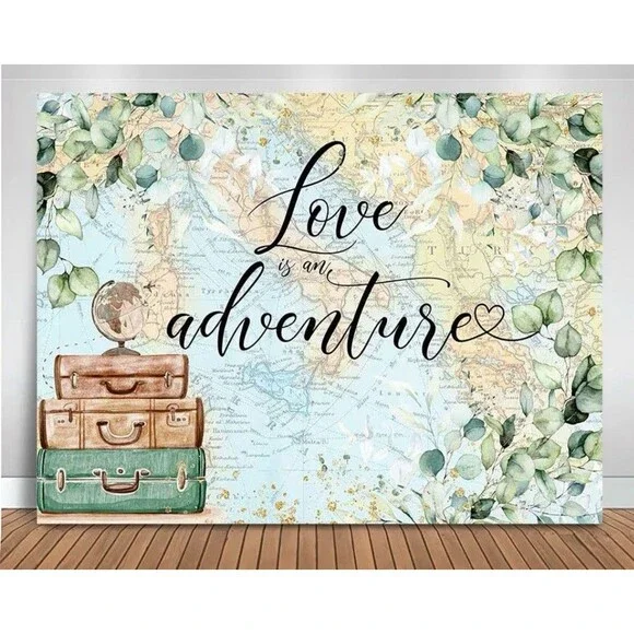 Love is an Adventure Photo Background Travel Around The World Green Leaves