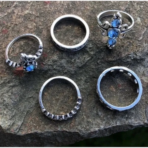 Set Of 5 Size 9‎ Mystery Silver Toned Stackable Knuckle Rings