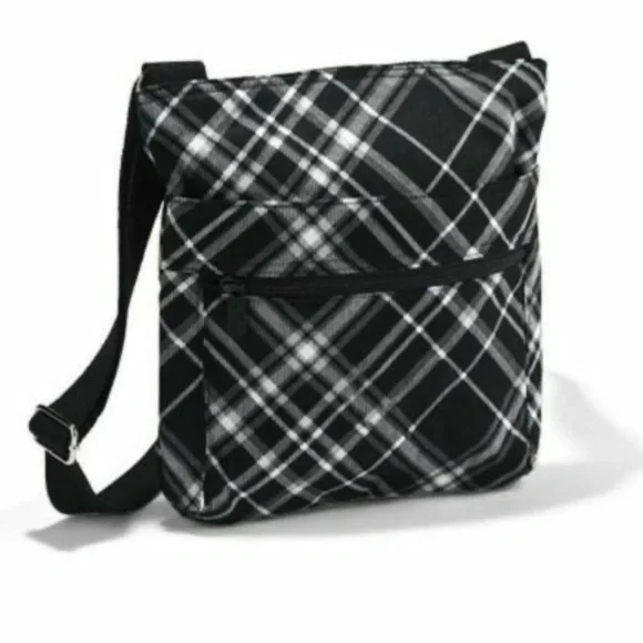 thirty-one Bag Crossbody Purse Black White Plaid Academia Preppy Classic