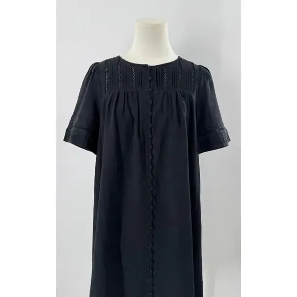 Madewell Black Short Sleeve Linen Dress Small Oversized Shift Mini Dress S