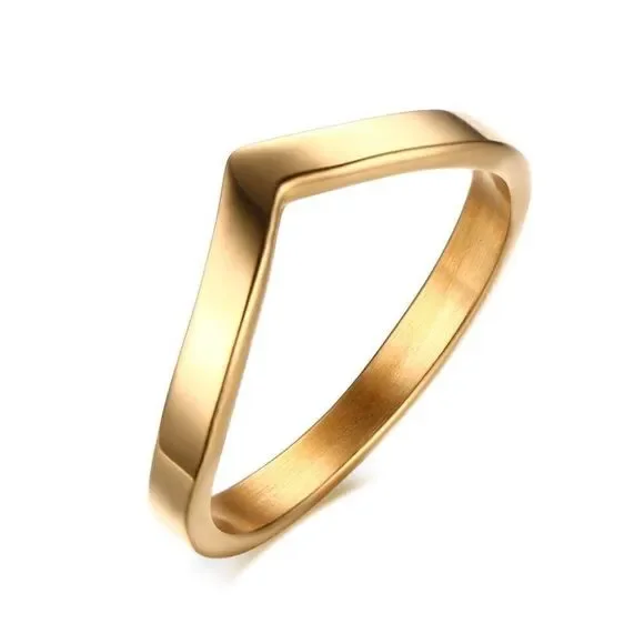 Gold Flat Chevron Curved V Ring