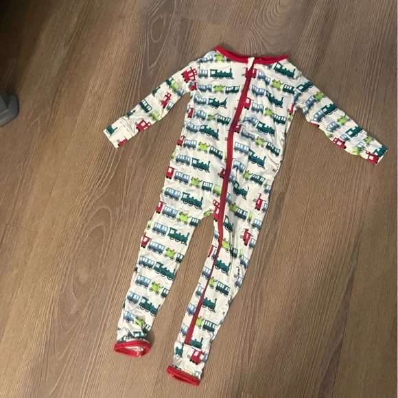 NWOT Kickee Pants train print  Footless Romper 18-24m