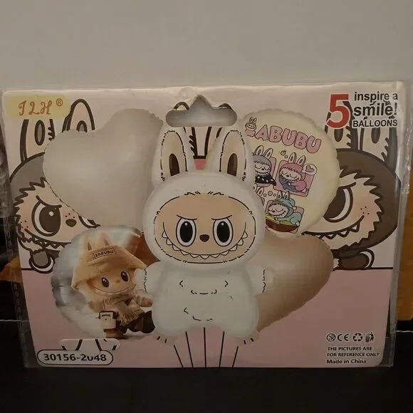 Labubu Party Balloons White Monster and Hearts New