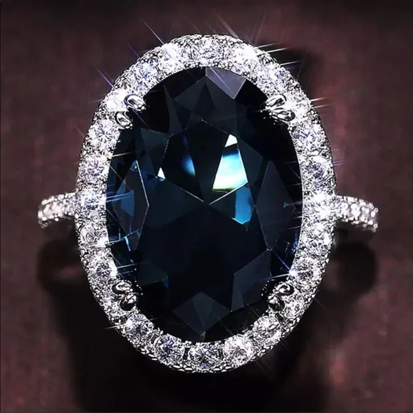 NEW 925 SILVER OVAL LONDON BLUE DIAMOND RING