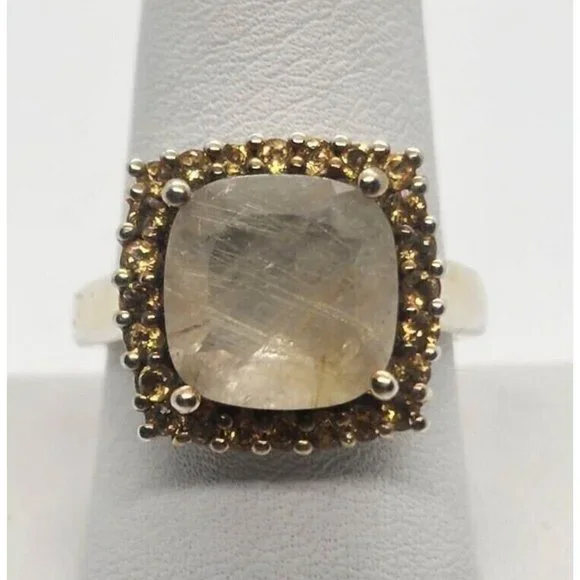 925 STERLING SILVER WITH QUARTZ & HELIDOR RING SIZE 9.5