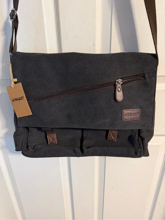 Men’s Ravuo Black Canvas Messenger Bag