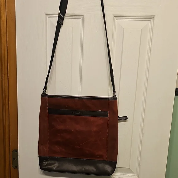 Coach Brown Leather Messenger Bag with Black Trim