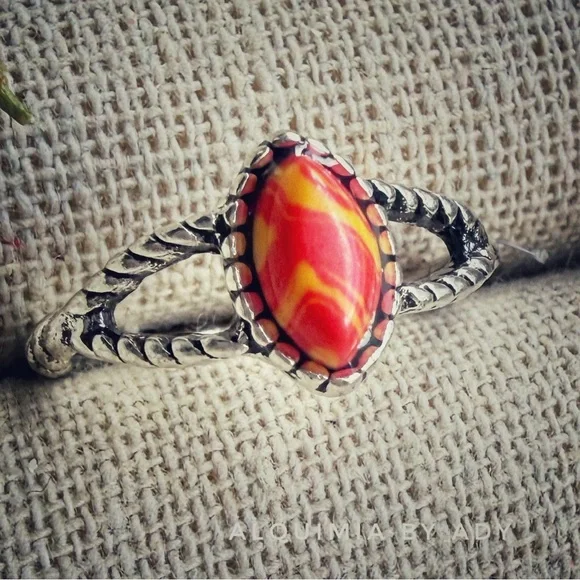 OVAL IN BOLD Red orange and Silver Bohemian Ring + Earthy Dopamine